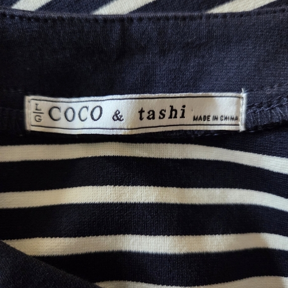 Coco & Tashi Navy Striped V-Neck Mini Dress With Zipper Accent Size L - Picture 6 of 6
